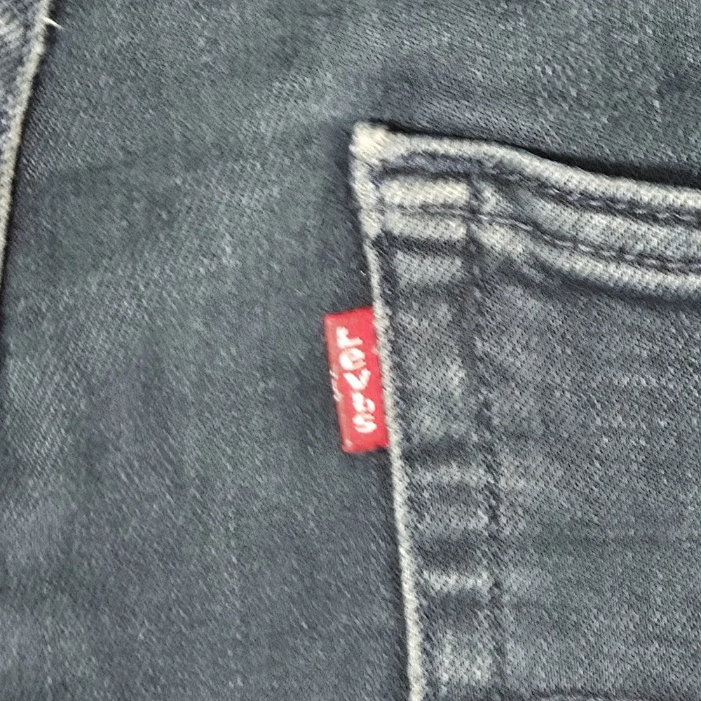 Levis 502 Black Jeans Mens 34x33 Denim Tapered Fit Distressed Faded Biker Grunge